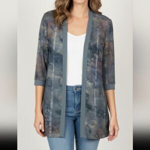 R&M Richards | Sheer Floral Print Open Front Cardigan Kimono Artsy Lightweight
